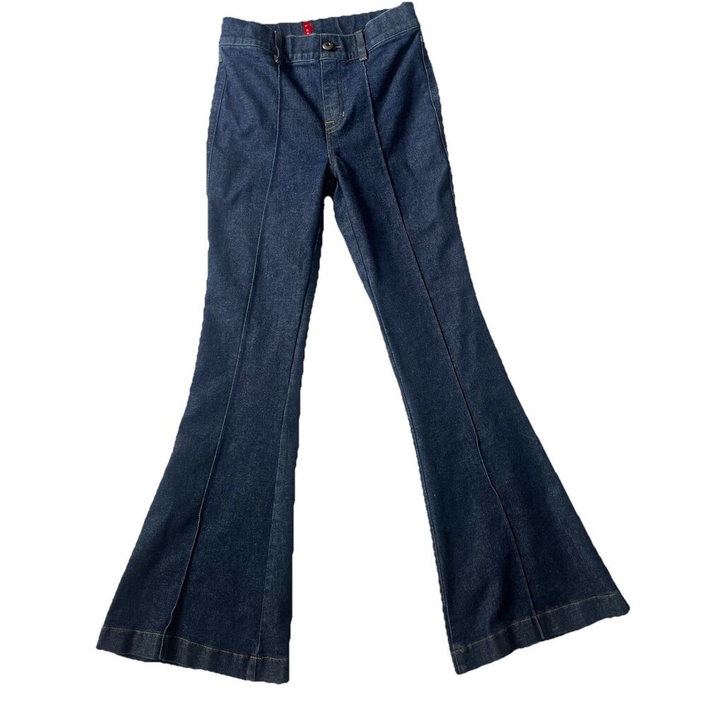 SPANX Pintuck Seamed Flare Denim Jeans Raw Indigo Pull On 20760R Womens Small